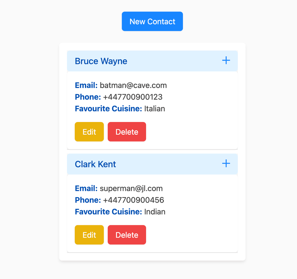 The list of contacts expanded.